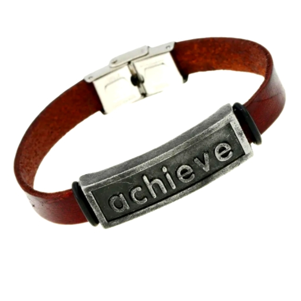 NEW! Beautiful Leather & Gunmetal  Clasp Bracelet - ACHIEVE